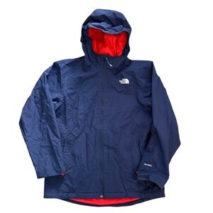 The North Face Boys DryVent Hooded Rain Jacket Navy Blue Red Jacket Large 14/16